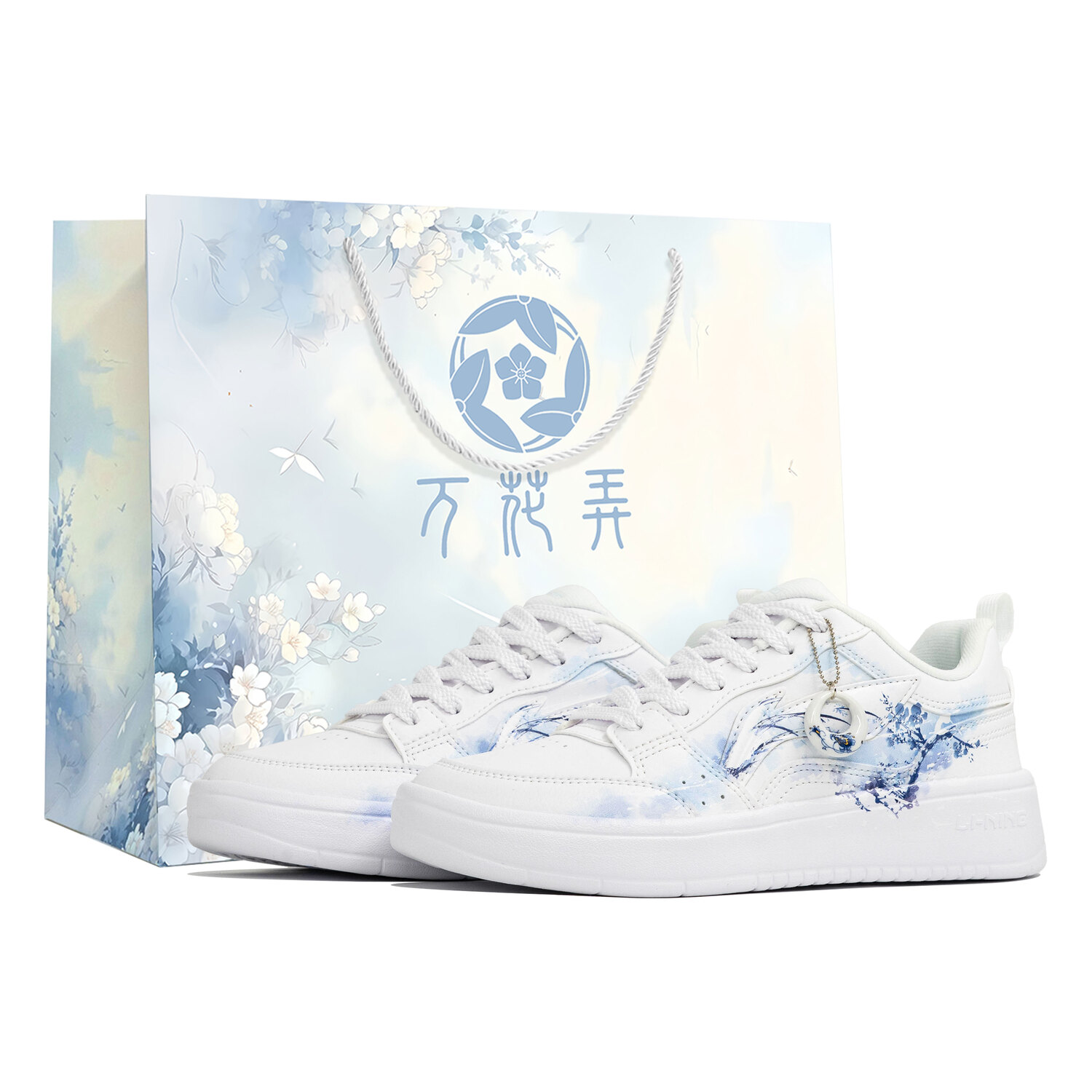 

Мужские низкие скейтбордистские кроссовки Li Ning Sycee Kaleidoscope, Flying Snow, Shopping Bag с износостойким и противоскользящим покрытием., белый синий