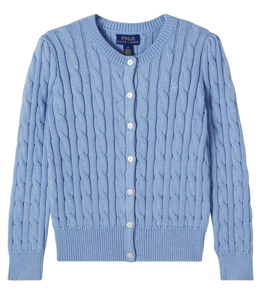 Кардиган крупной вязки из смесовой хлопковой ткани Polo Ralph Lauren Kids, синий