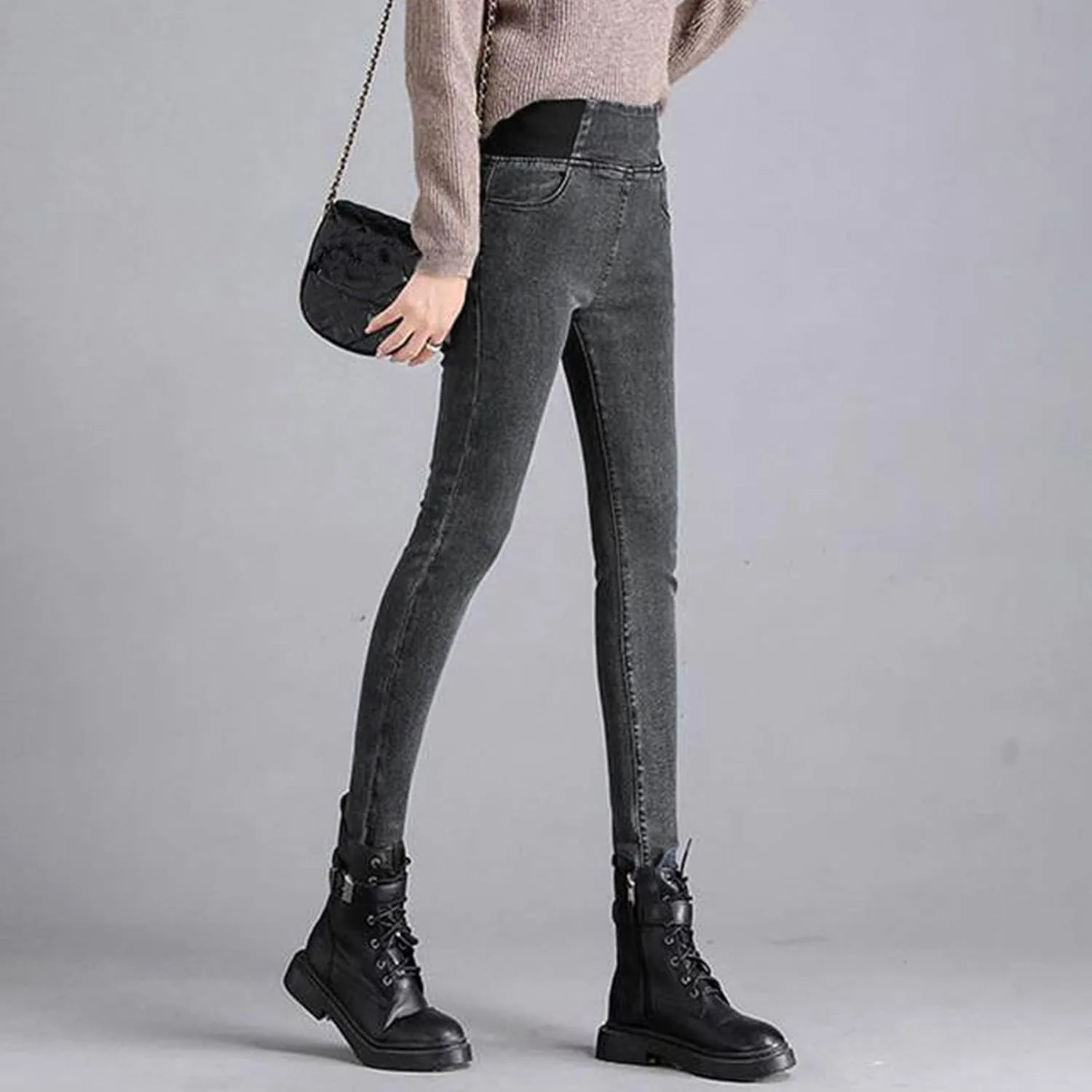 Женские джинсы generic barrel черные slim fit с эластичным поясом — фото 3