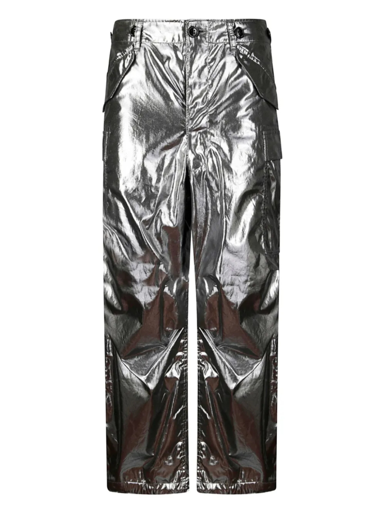 

Junya Watanabe брюки с эффектом металлик, серебряный