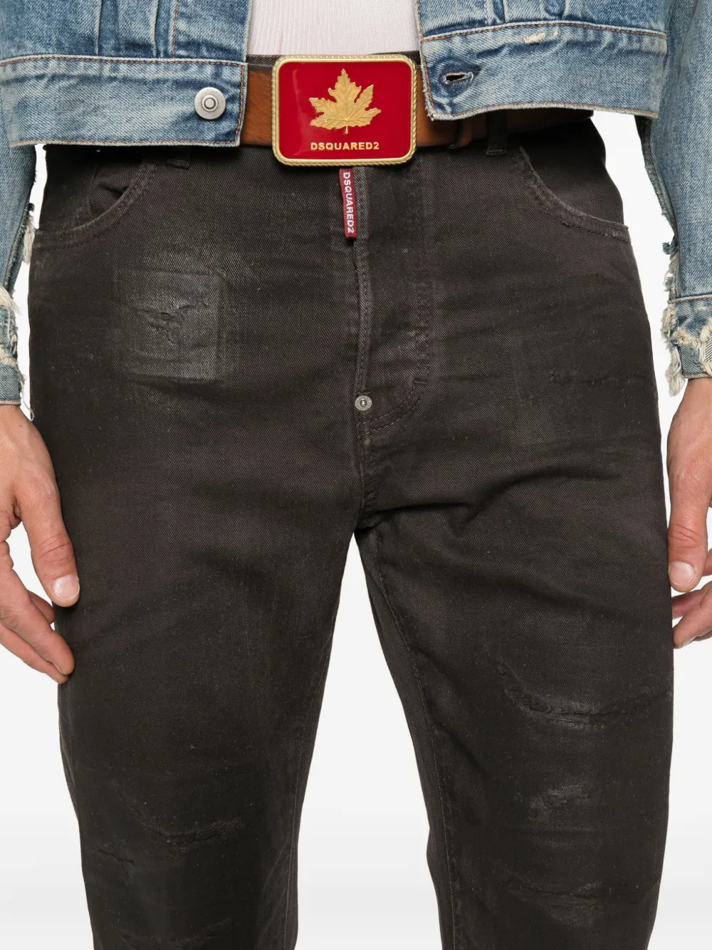 Джинсы Bull Leatherette с эффектом потертости и пэчворка DSQUARED2, коричневый — фото 3