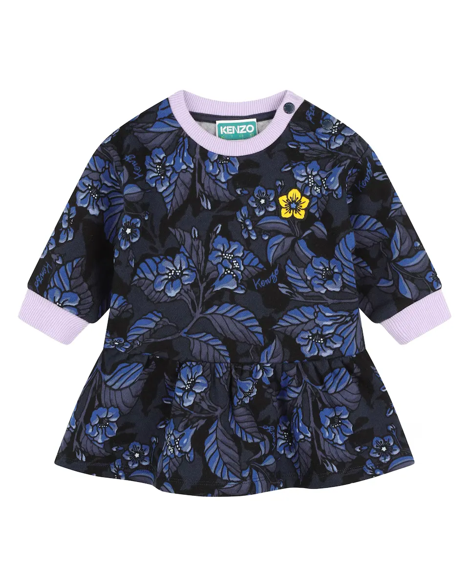 

Платье для девочки из синего хлопка Kenzo Kids, темно-синий