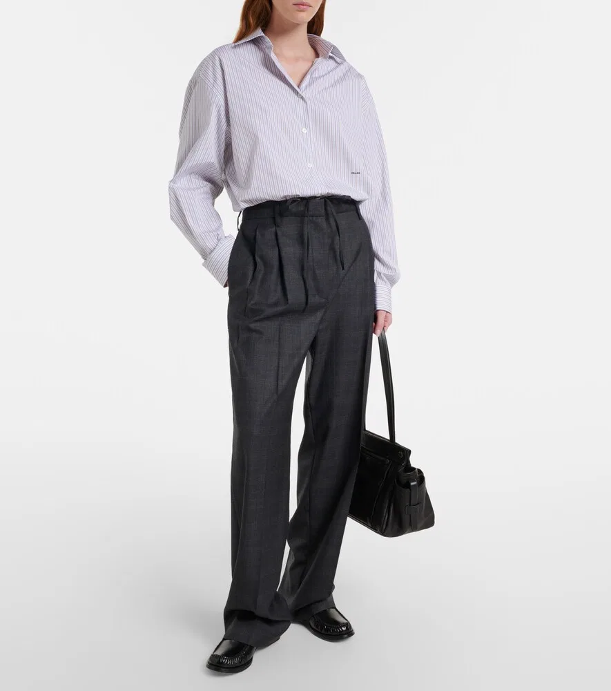 Широкие брюки из клетчатой шерсти Prada, серый — фото 2