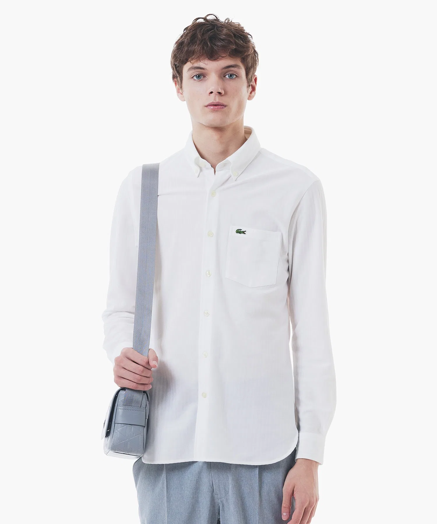 Унисекс рубашка-поло LACOSTE с жаккардовым узором белая