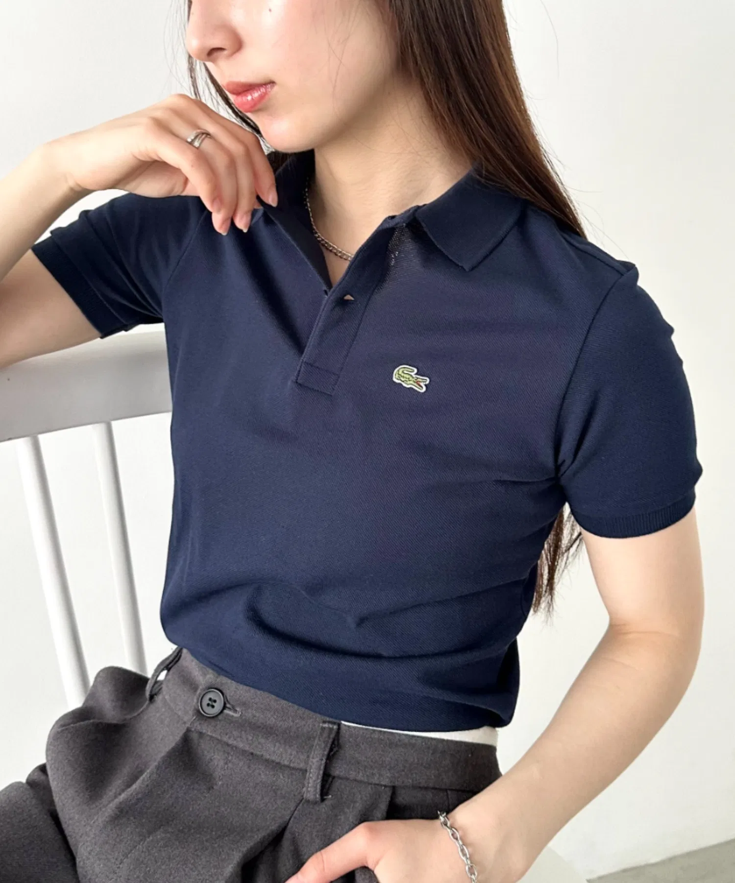 Рубашка-поло LACOSTE Petit Piqué, однотонная, синяя
