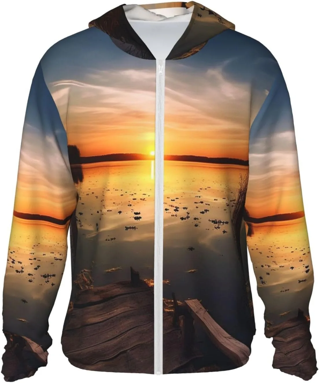 

Толстовка с капюшоном для защиты от солнца Lake Under Sunset Full Zip UPF 50+ с карманом HJBNW