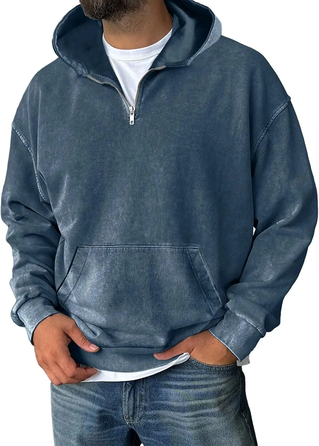 Мужская худи с капюшоном, вафельная ткань, Generic, Navy