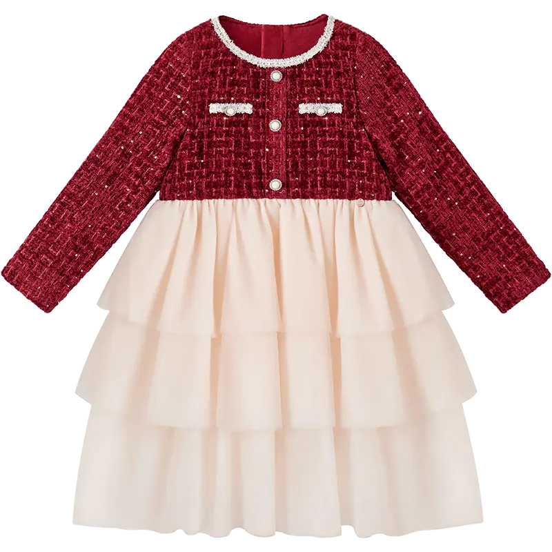 

Детское платье с круглым вырезом, средней толщины, миди Disney, красный