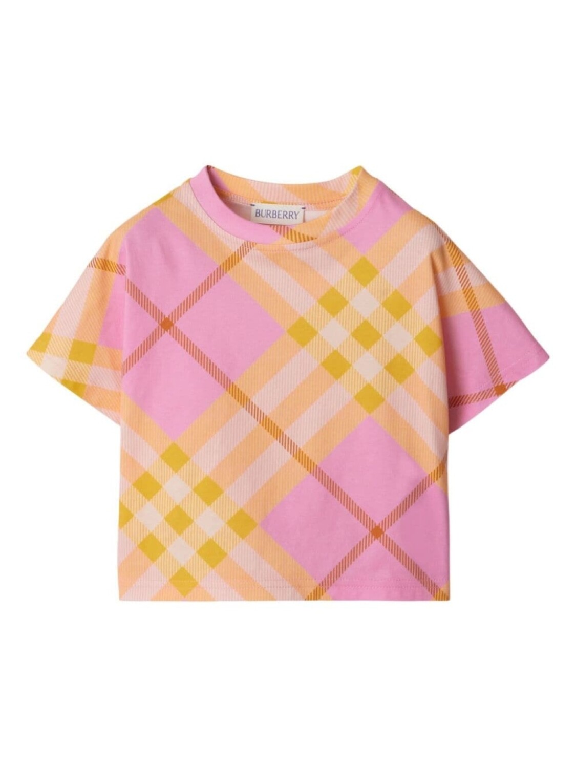 

Хлопковая футболка в клетку Burberry Kids, розовый