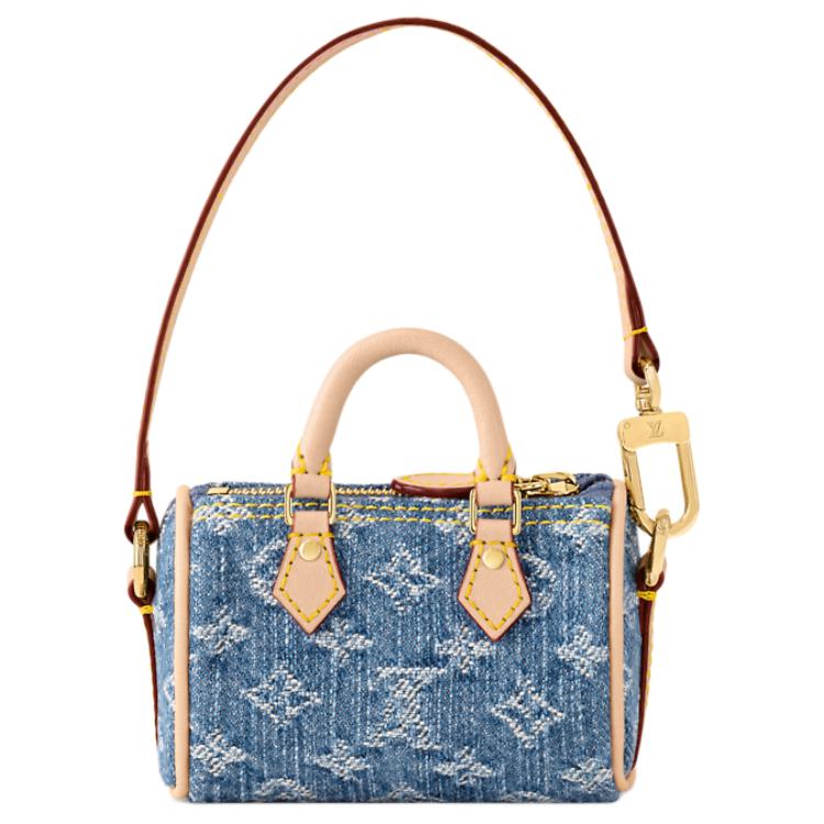 LOUIS VUITTON Шарм для сумки Takashi Murakami Cherry Micro Speedy в джинсовом стиле с цветочным принтом — фото 3