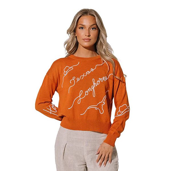 

Женский свитер с вышивкой Texas Longhorns Love Note в цвете техасский оранжевый Kadyluxe