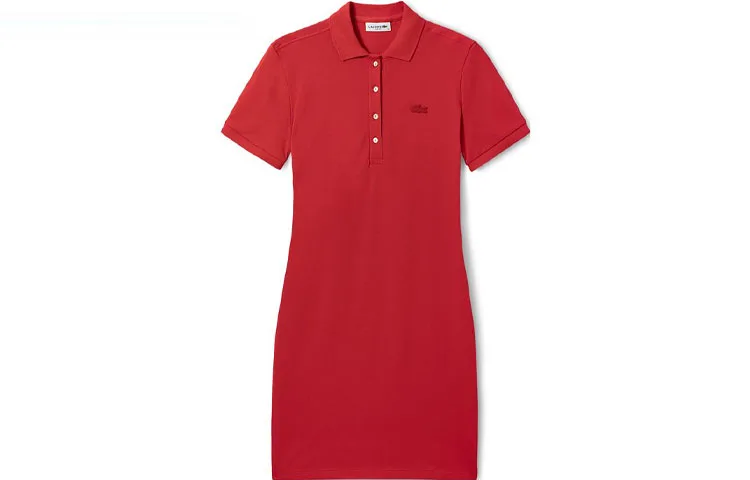 Поло-платье LACOSTE мини с коротким рукавом, оранжево-красный
