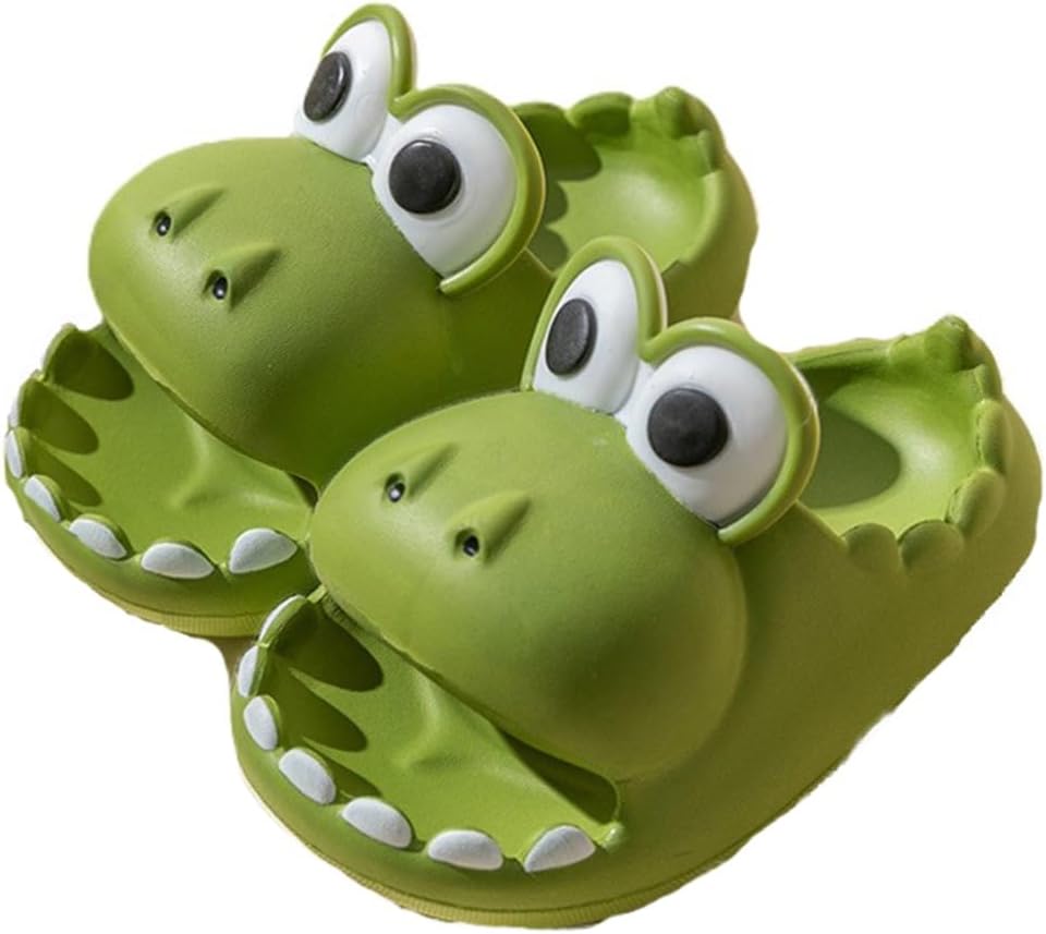 

Тапочки в виде динозавра-крокодила, с открытым носком, забавные, с противоскользящей подошвой, удобные, с толстой подошвой, для душа, пляжа и двора Generic, зеленый