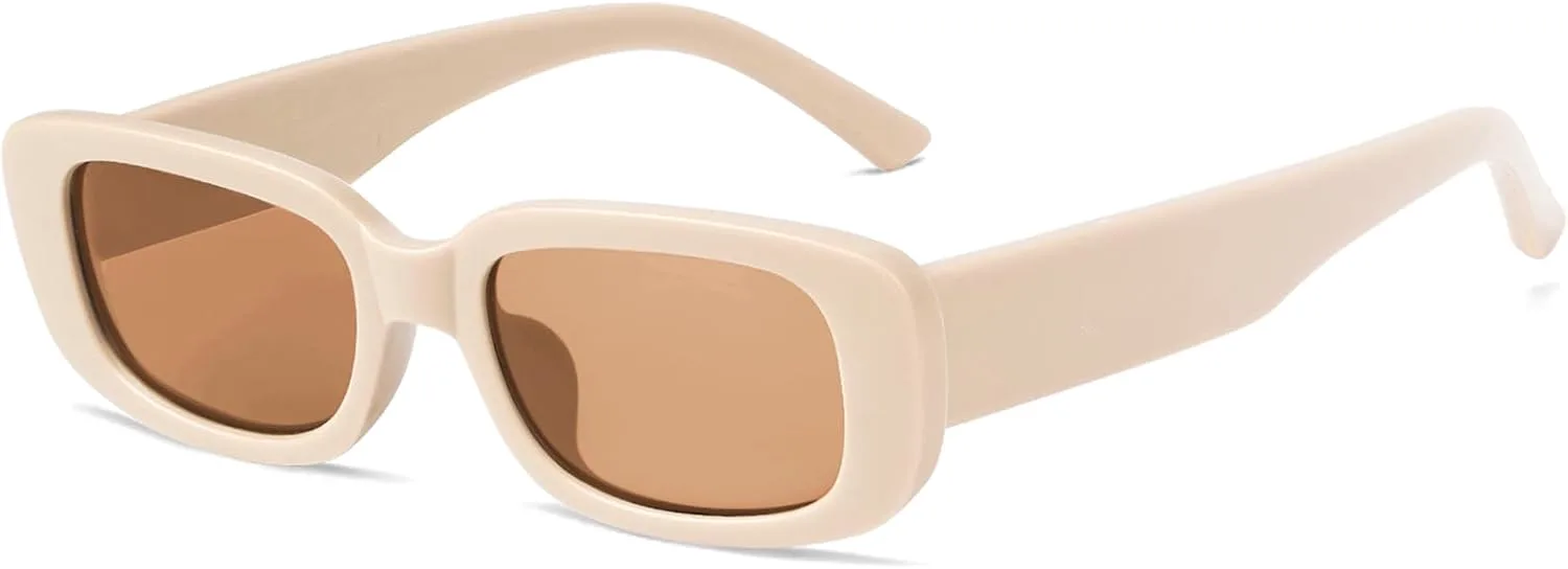 

Ретро прямоугольные солнцезащитные очки для женщин и мужчин, квадратные, в стиле 90-х и Y2K, модные, стильные, тонкие, аксессуары Tskestvy, Beige Frame, Beige Lenses