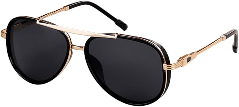 

Винтажные овальные поляризованные мужские солнцезащитные очки, классические очки с двойной перемычкой, ретро-стиль, защита от УФ-излучения UV400 для активного отдыха VFDHN, Black Golden C2