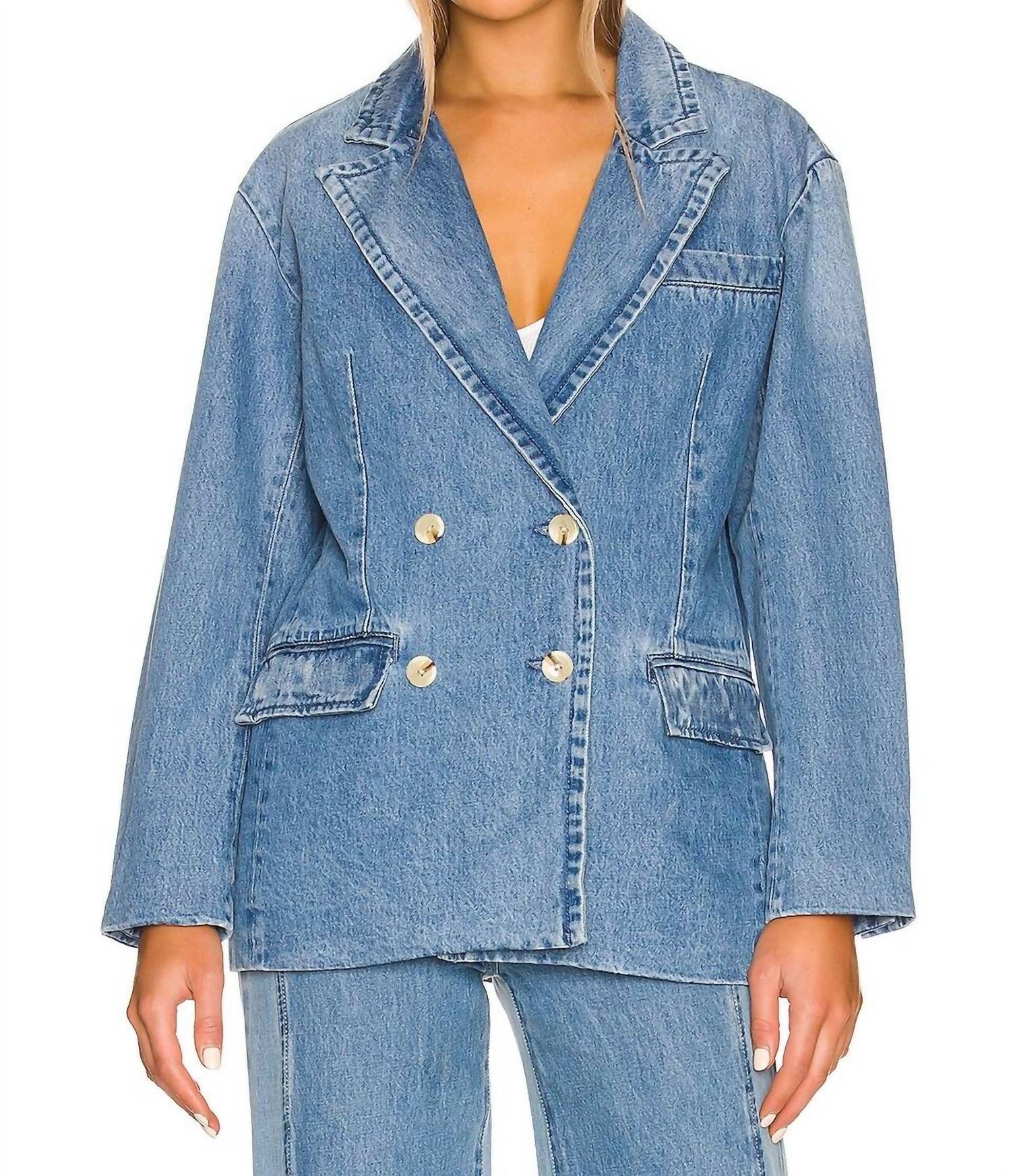 

SOMETHING NAVY Двубортный джинсовый блейзер среднего синего цвета