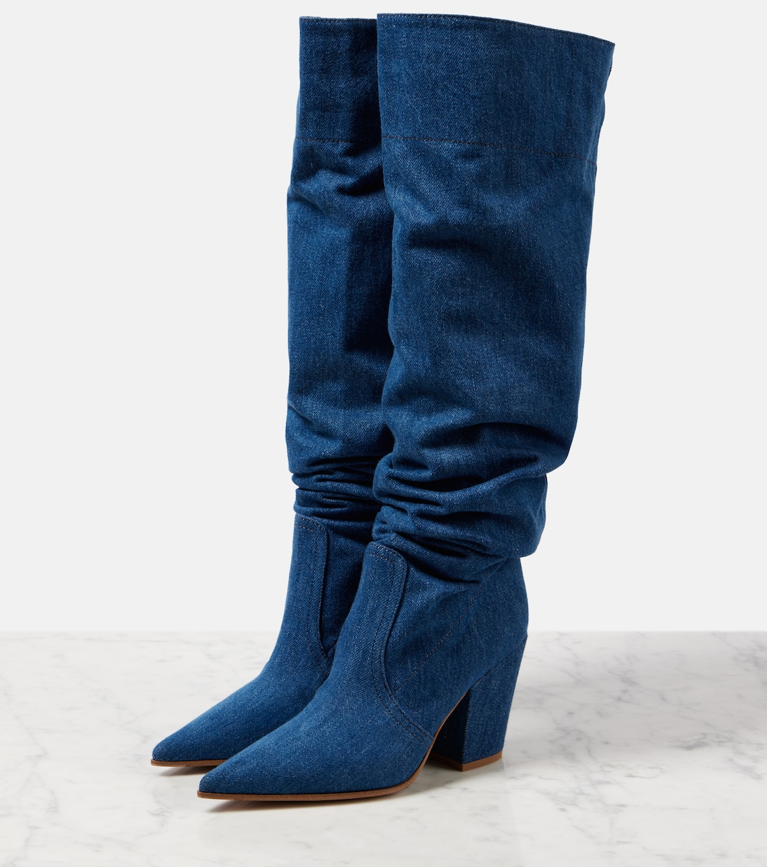 Сапоги выше колена из денима Keinna 85 Gianvito Rossi, Mid Blue — фото 4