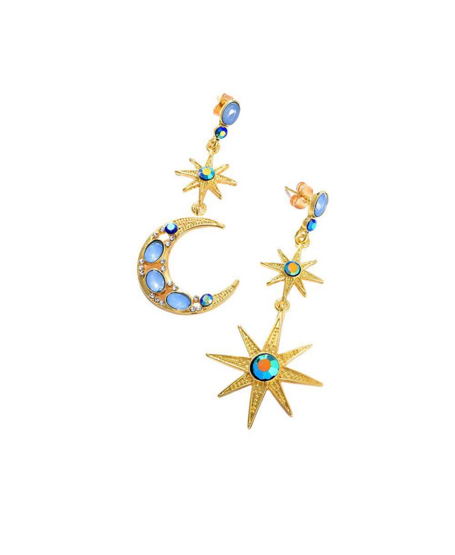 

Серьги-подвески с золотыми вставками и кубическим цирконием в виде небесных мотивов SOHI, Blue