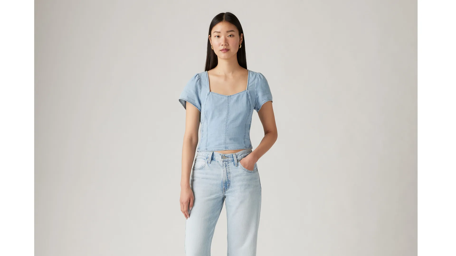 

Джинсовый корсет с короткими рукавами Ophelia Levi's, цвет Turn Up Light - Light Wash