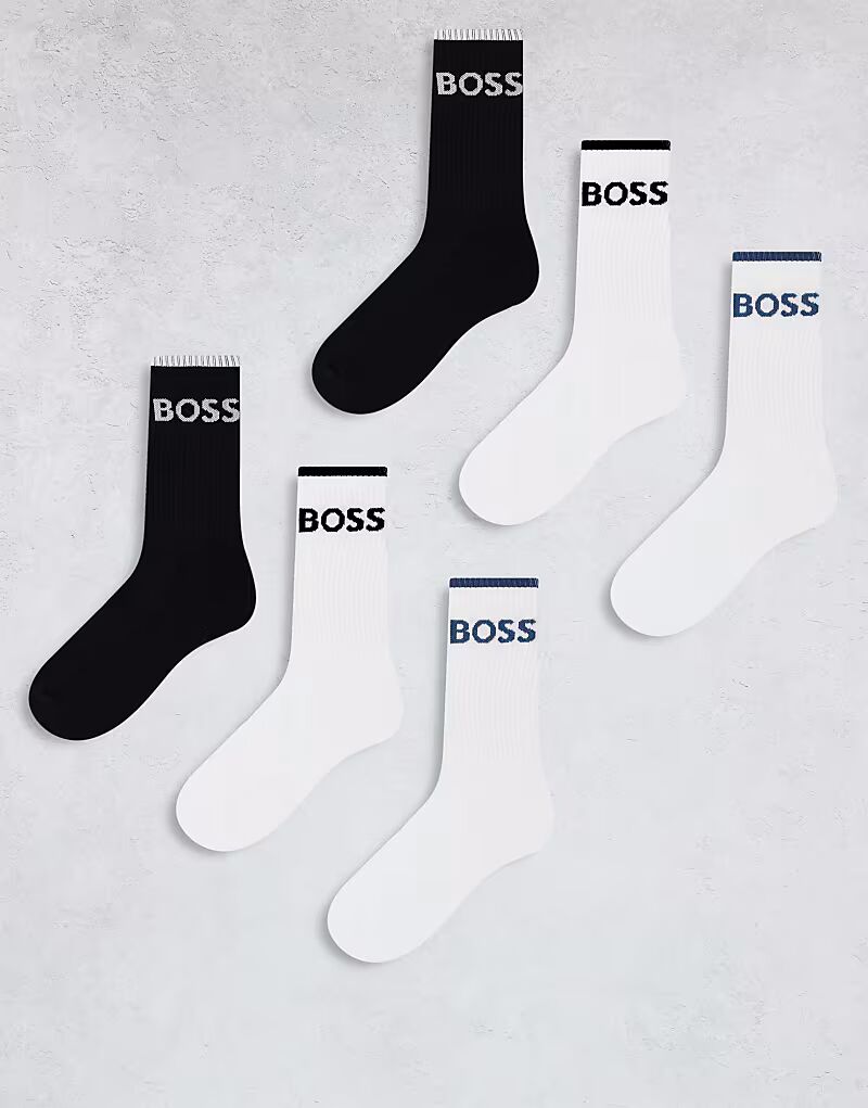 

BOSS Bodywear, набор из 3 пар носков для тренировок с полосками и логотипом в рубчик, бежевый/белый/черный