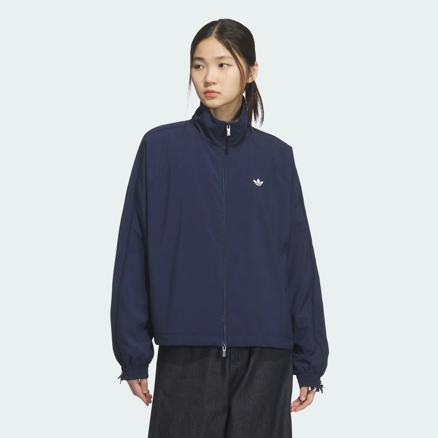 Женский спортивный топ на молнии 3-Stripes тёмно-синего цвета от Adidas