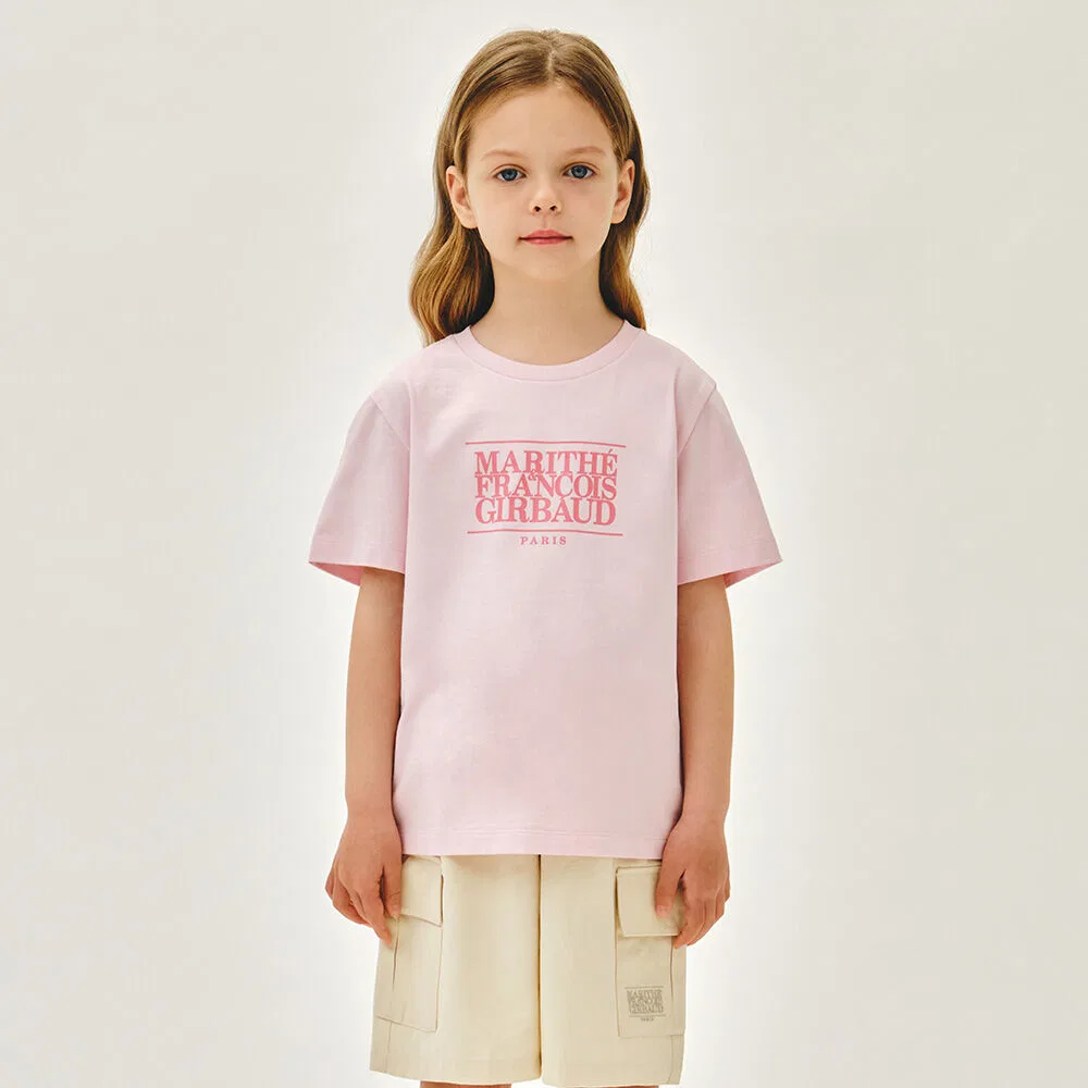 Детская футболка с классическим логотипом розового цвета от Marithé Kids