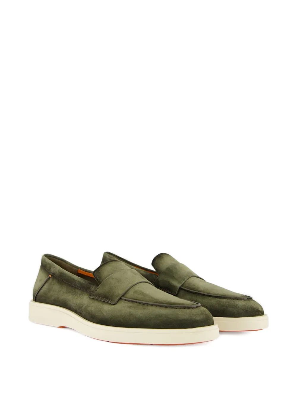 Замшевые лоферы с декоративной планкой Santoni, зеленый — фото 2