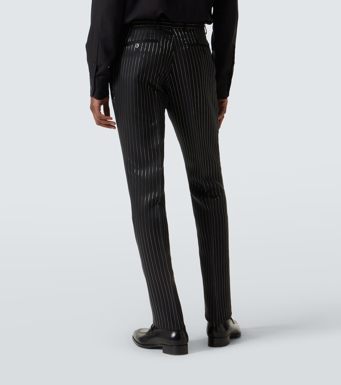 Полосатые шерстяные и шелковые брюки от Дилана Tom Ford, Black & Silver — фото 4