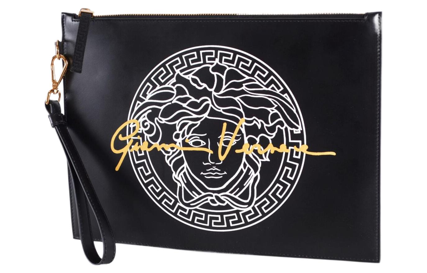 Кожаная клатч из телячьей кожи обычная мужская черная VERSACE — фото 3