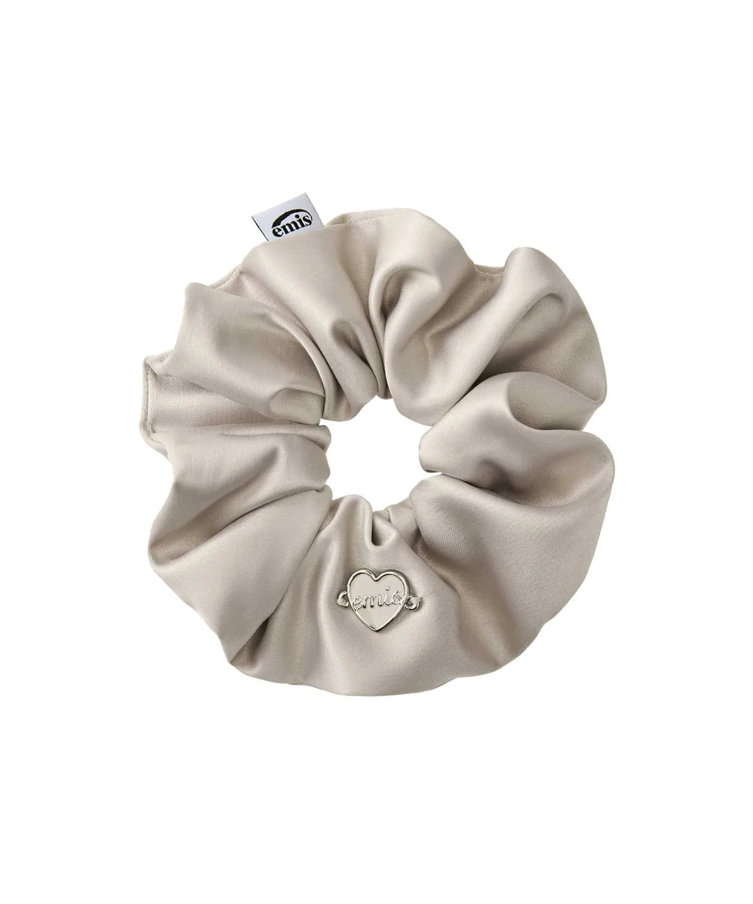Резинка для волос Satin Heart Logo Pendant Scrunchie EMIS бежевая
