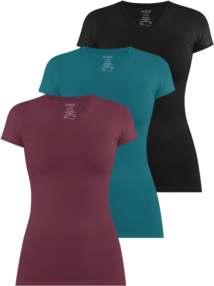 

Janice 3 облегающие футболки с V-образным вырезом Siena в цветах бордовый/бензиновый/черный