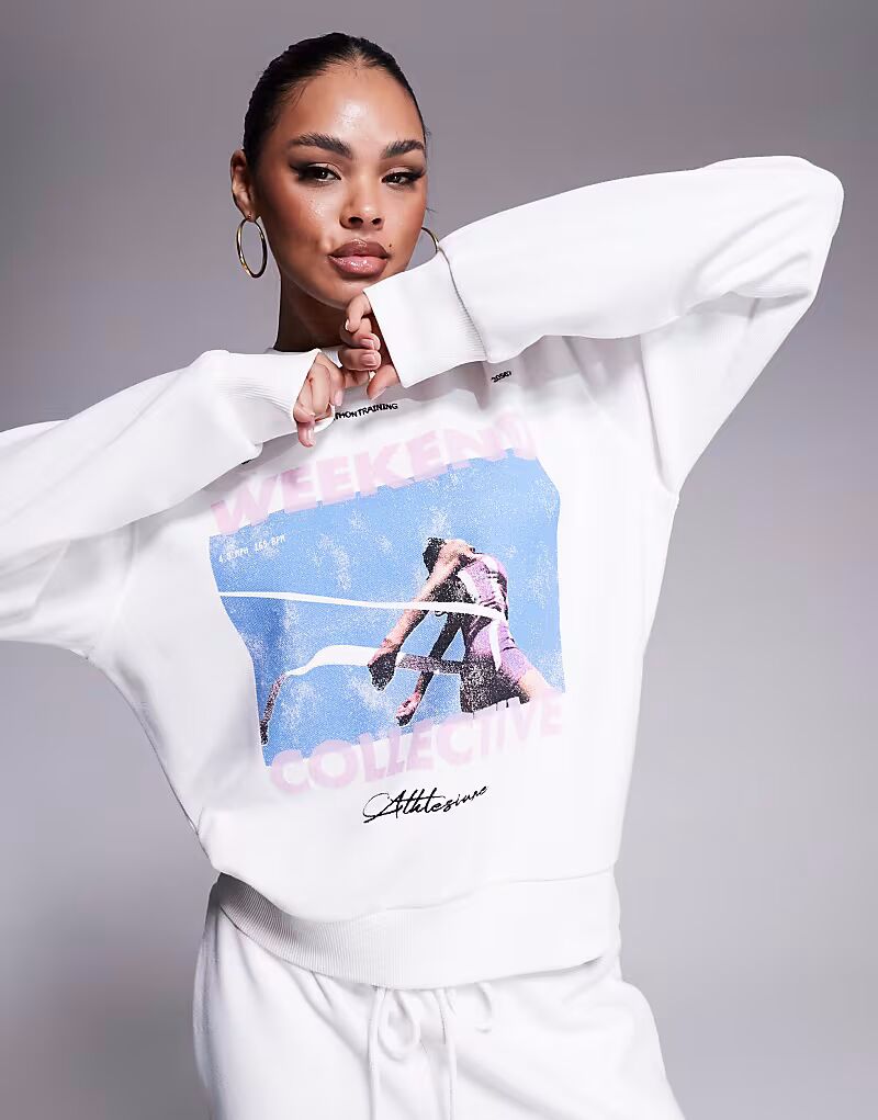 

Текстурированная толстовка Weekend Collective с принтом бегуна Asos Weekend Collective, кремовый
