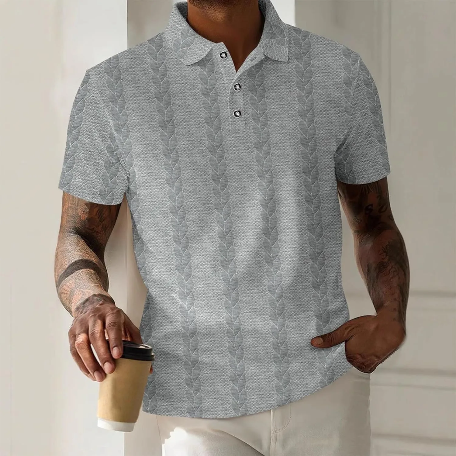 Мужская футболка с фактурной вязкой, летняя, casual, regular fit — фото 2