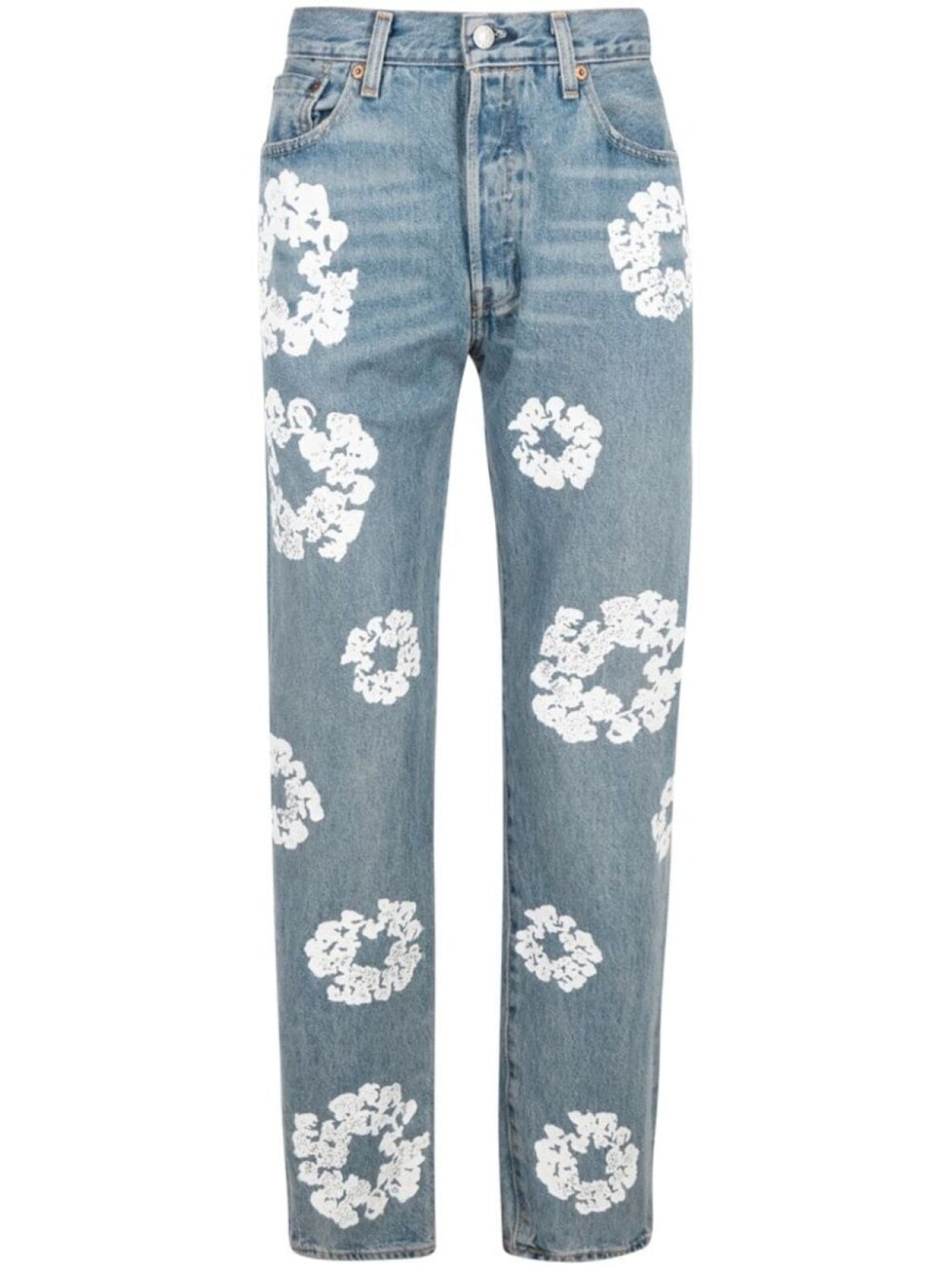 

Denim Tears прямые джинсы с принтом Cotton Wreath из коллаборации с Levi's, синий