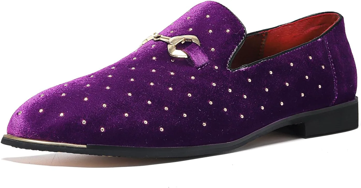 

Мужские замшевые лоферы LCQL с золотыми заклепками, вечерние туфли-слипоны для танцев, размеры 7-12,5, фиолетовый