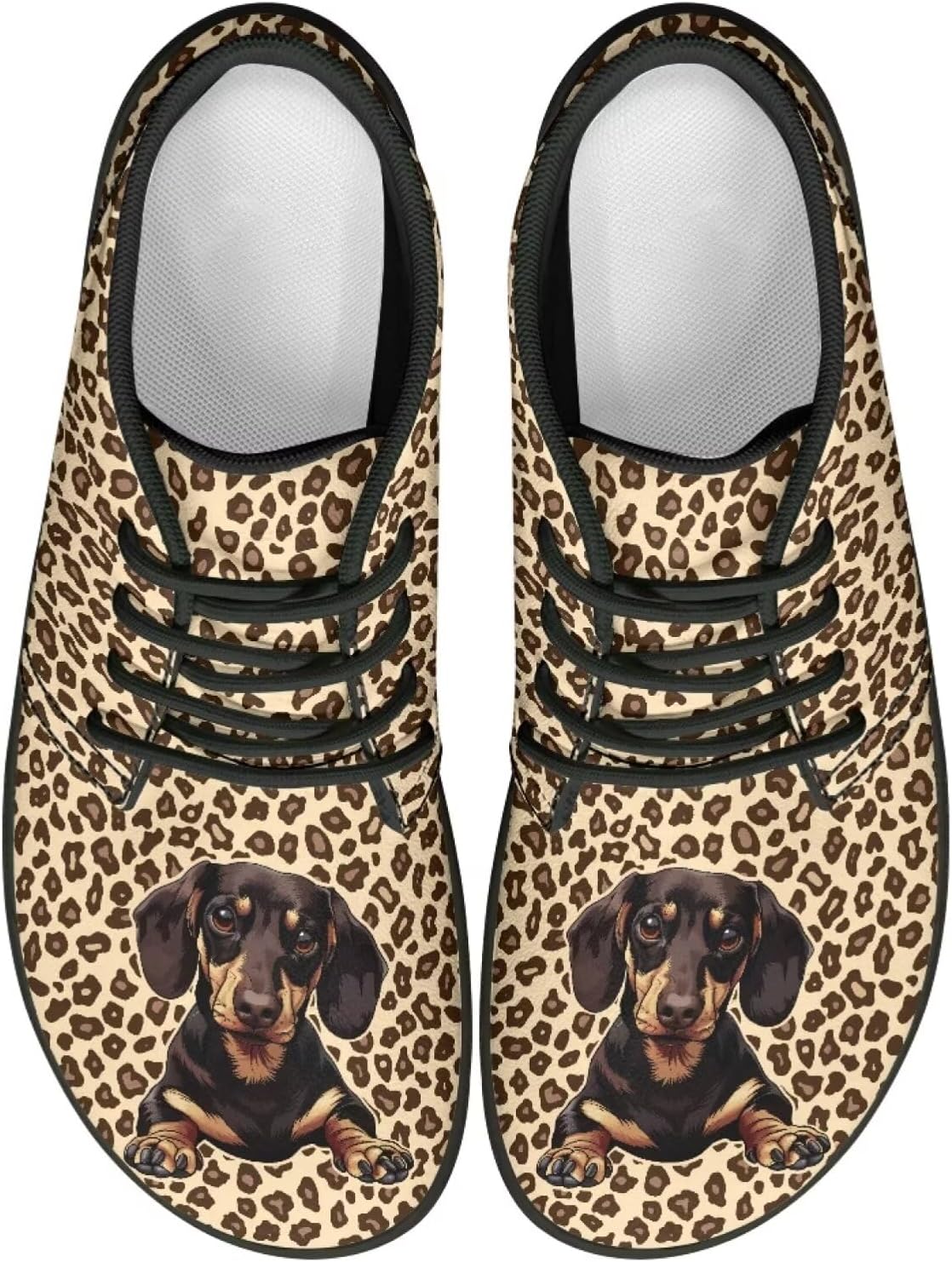 

Мужские кожаные лоферы на шнуровке с широким носком, модель «Такса Форхринс» в леопардовом принте, легкие и удобные, размер US 6-14 Forchrinse, Dachshund on Leopard Print