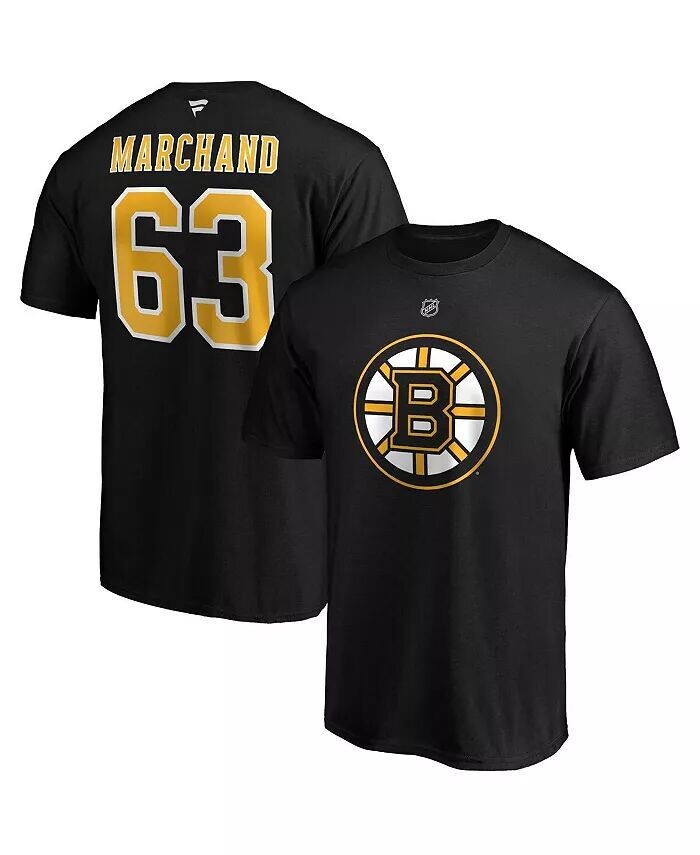 

Мужская черная футболка с именем и номером Brad Marchand Boston Bruins Big and Tall Fanatics
