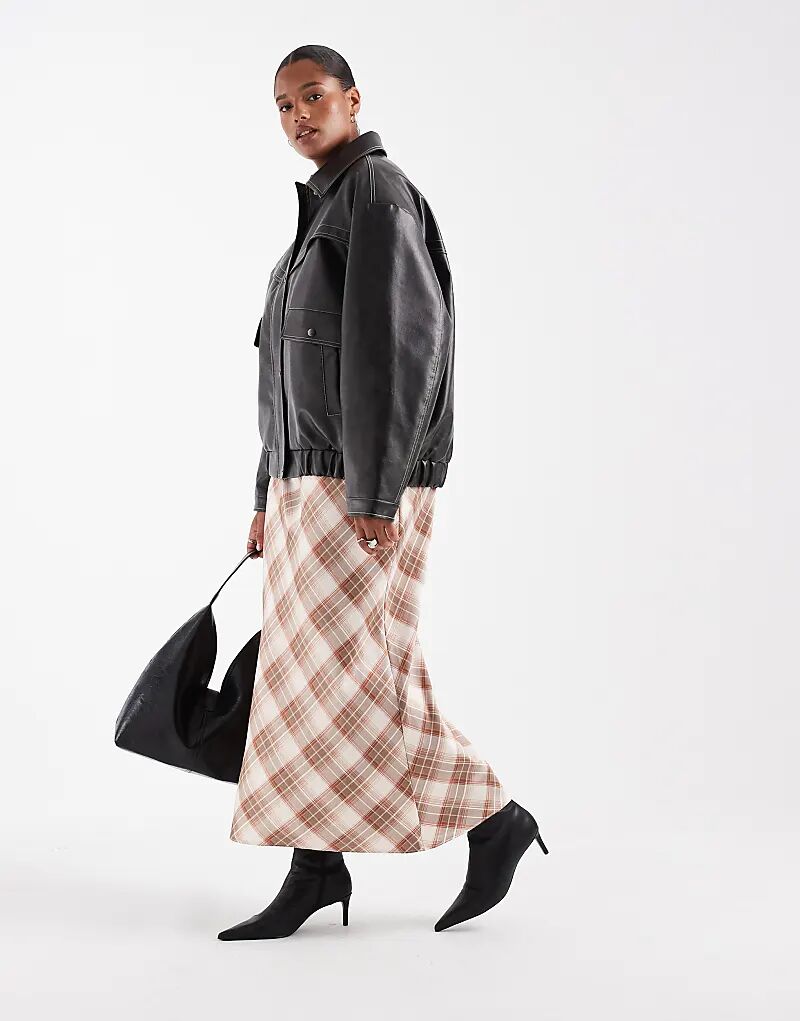 

Юбка миди New Look Curve из атласа в клетку, косая окантовка, розового цвета