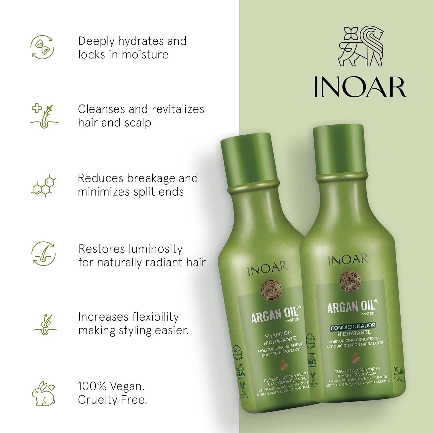 Набор INOAR Duo Argan Oil: шампунь и кондиционер, 250 мл Inoar — фото 3
