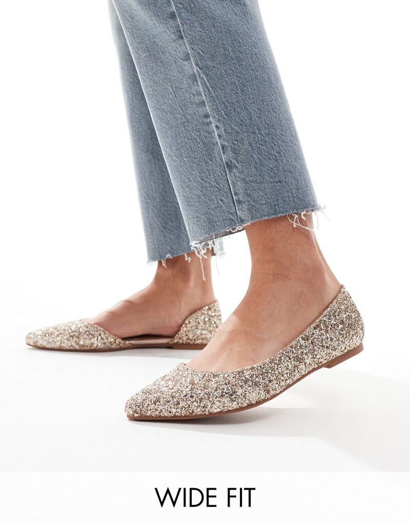 

Блестящие балетки с острым носком ASOS DESIGN Wide Fit Virtue d'orsay