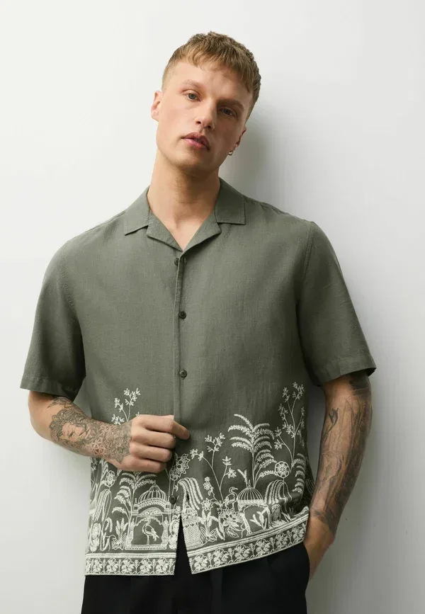 Рубашка Next Regular fit textured embroidered short sleeve shirt, зеленая