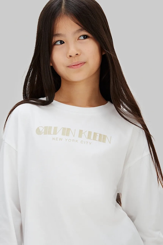 Детская хлопковая кофта с длинным рукавом Calvin Klein Jeans, белый — фото 3