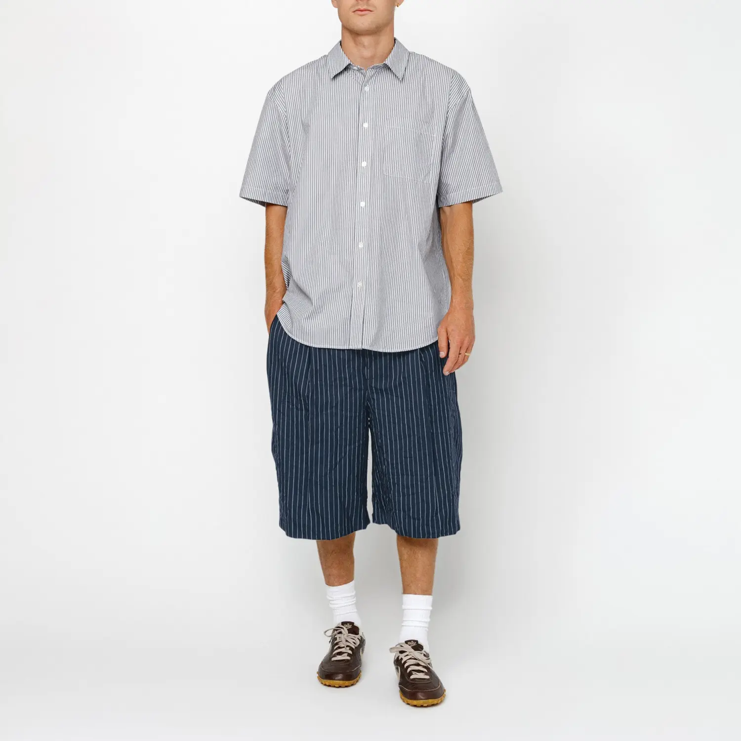 Объемный Плиссированный Полосатый Сморщенный Короткий Stussy, синий — фото 4