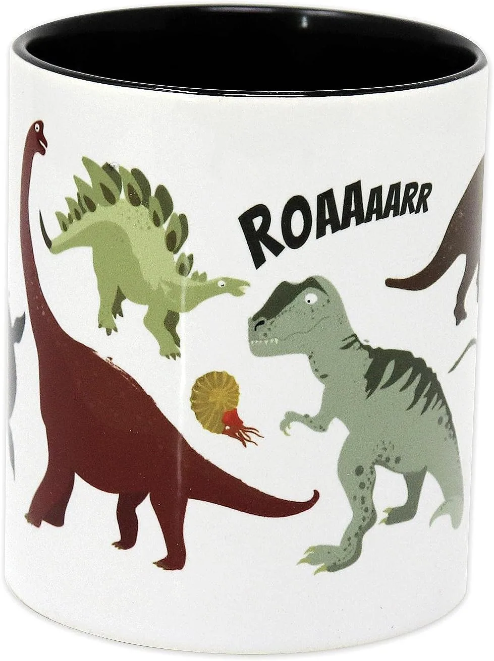 Детская кружка Close Up Dino Ceramic Dinosaur, около 350 мл, белая, черная внутри, с ручкой — фото 3