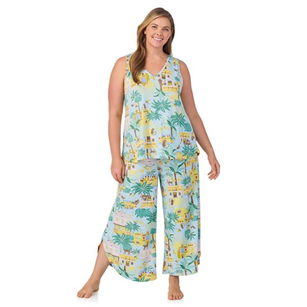

Комплект пижамы oversize с безрукавкой и брюками-клеш Cuddl Duds, цвет mint palm spring