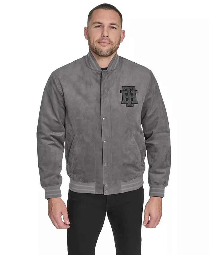 

Мужской бомбер в стиле ваarsity с нашивками из искусственной замши Tommy Hilfiger, серый