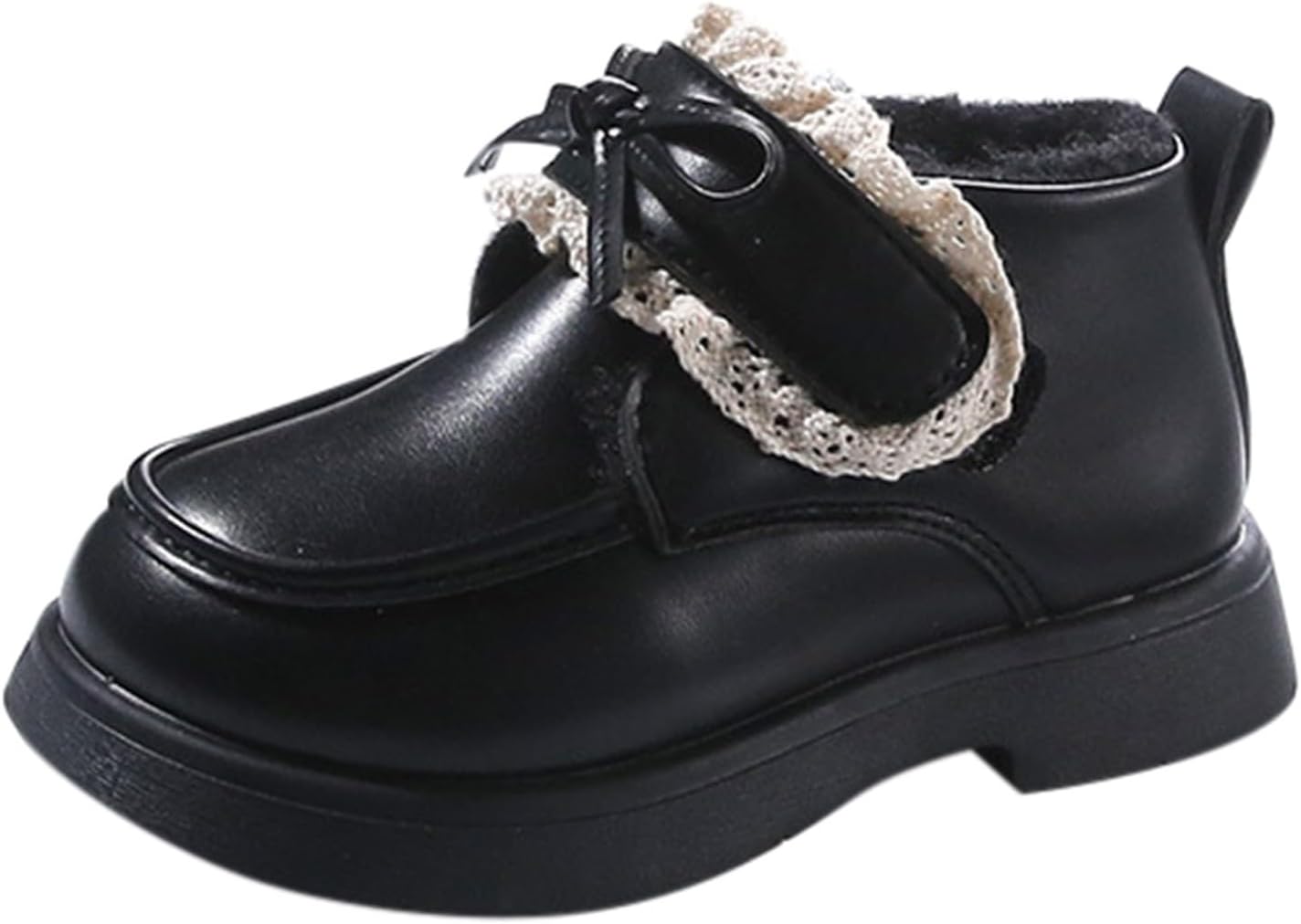 

Девочкам милые ботинки с бантом, кружевом, боевые ботинки с флисовой подкладкой, водонепроницаемые ботинки до щиколотки, зимние теплые и уютные ботиночки для малышей Generic, Black