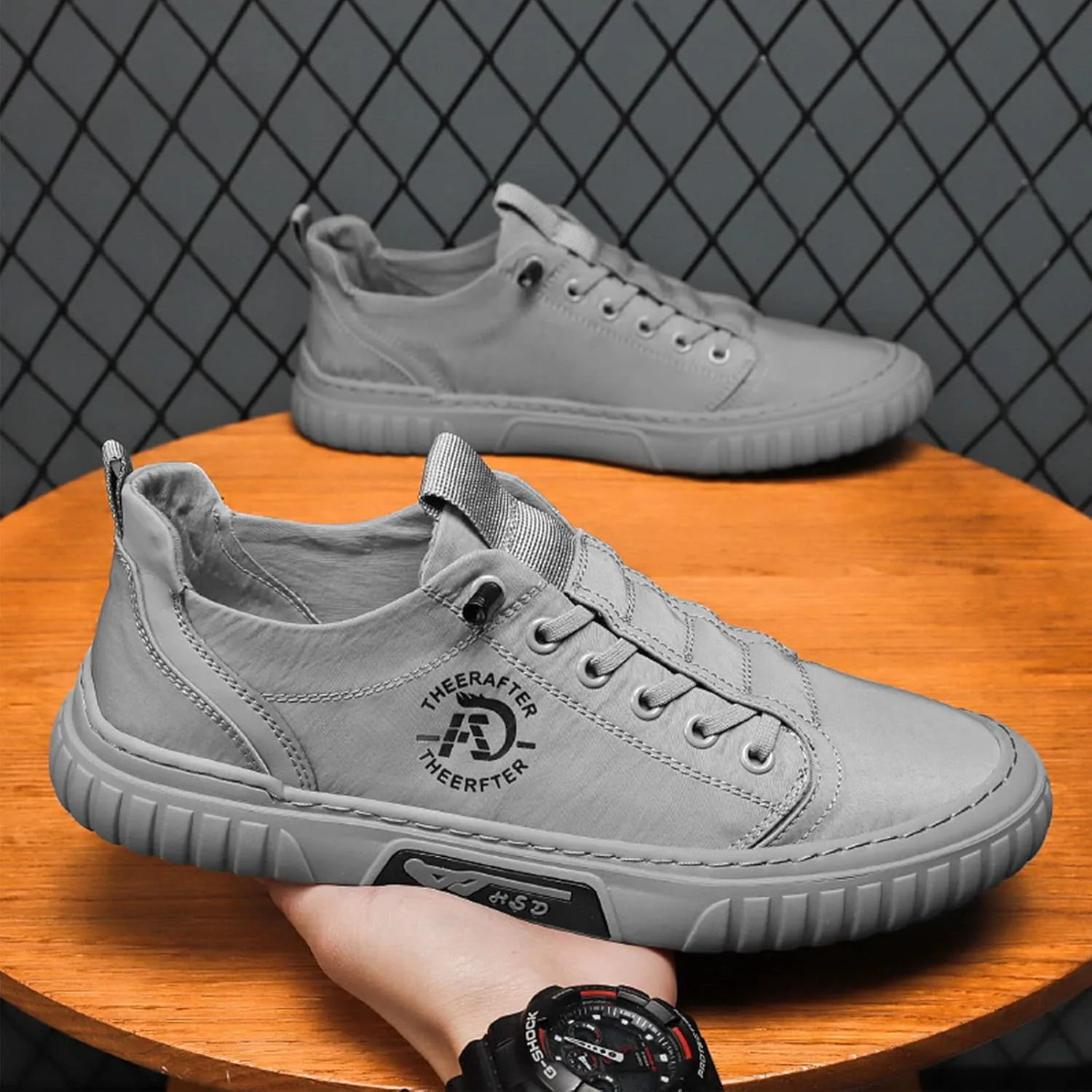 Мужские кроссовки AngryMonkey Hopomart Summer Casual, дышащие, для лета, новые 2022 года, для активного отдыха на улице, с нескользящей подошвой, низкие спортивные для бега, серый — фото 4