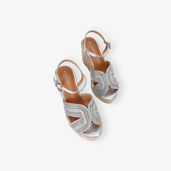 Сандалии-танкетки Pose Kg Kurt Geiger из искусственной кожи с кристаллами, серебряный — фото 2