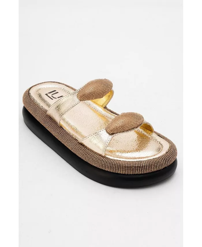 Украшенные шлепанцы на платформе (женские) Prologue Shoes, золото — фото 4